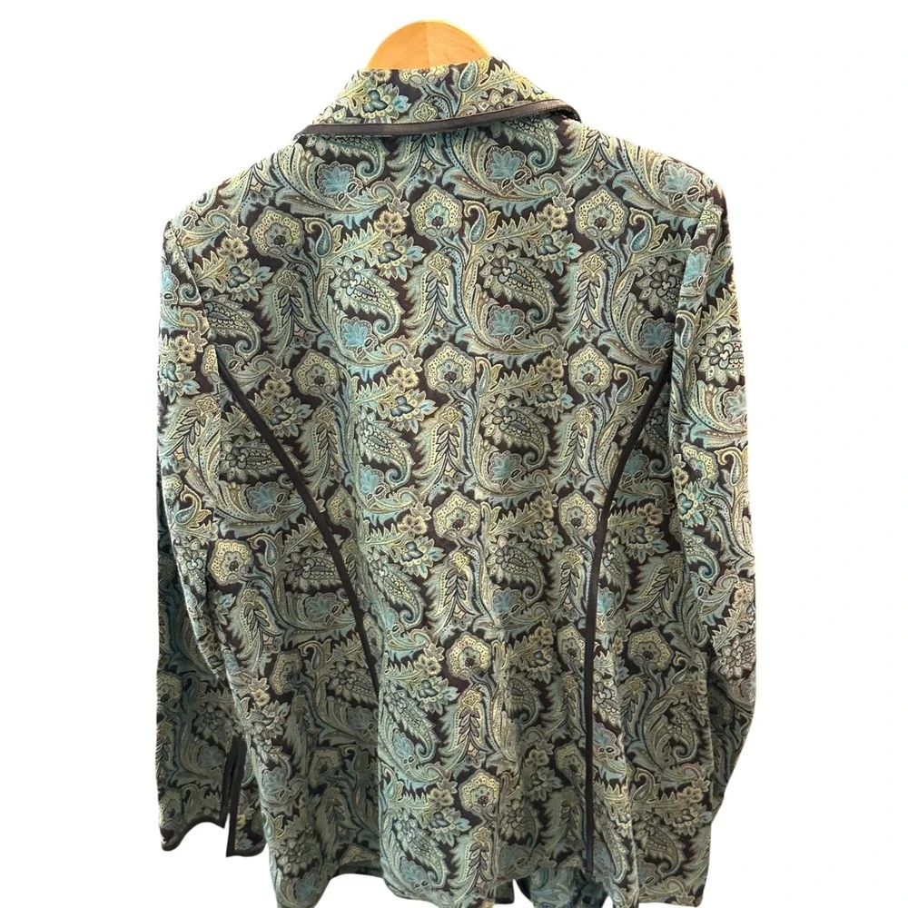 Peck & Peck Woman Paisley Tapestry Blazer Blue Teal Gold Plus Size 16W Jacket